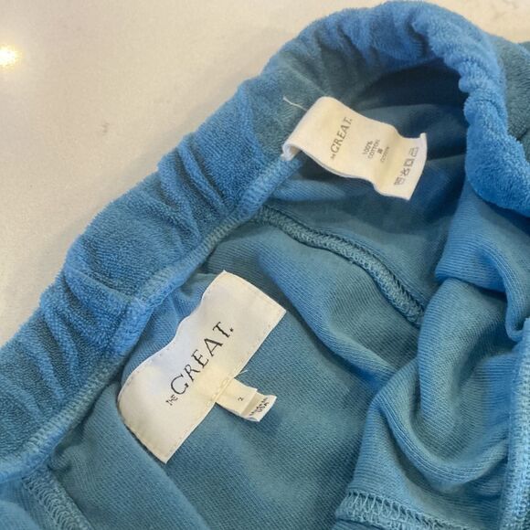 The Great. Blue 100% Cotton Terry Cropped Lounge Set Size Medium - Picture 13 of 13